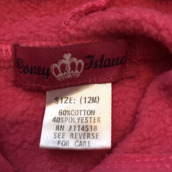 Coney Island Baby Girls Pink Hoodie‎ Jacket Size 12M Heart Zipper Detail - Picture 4 of 4